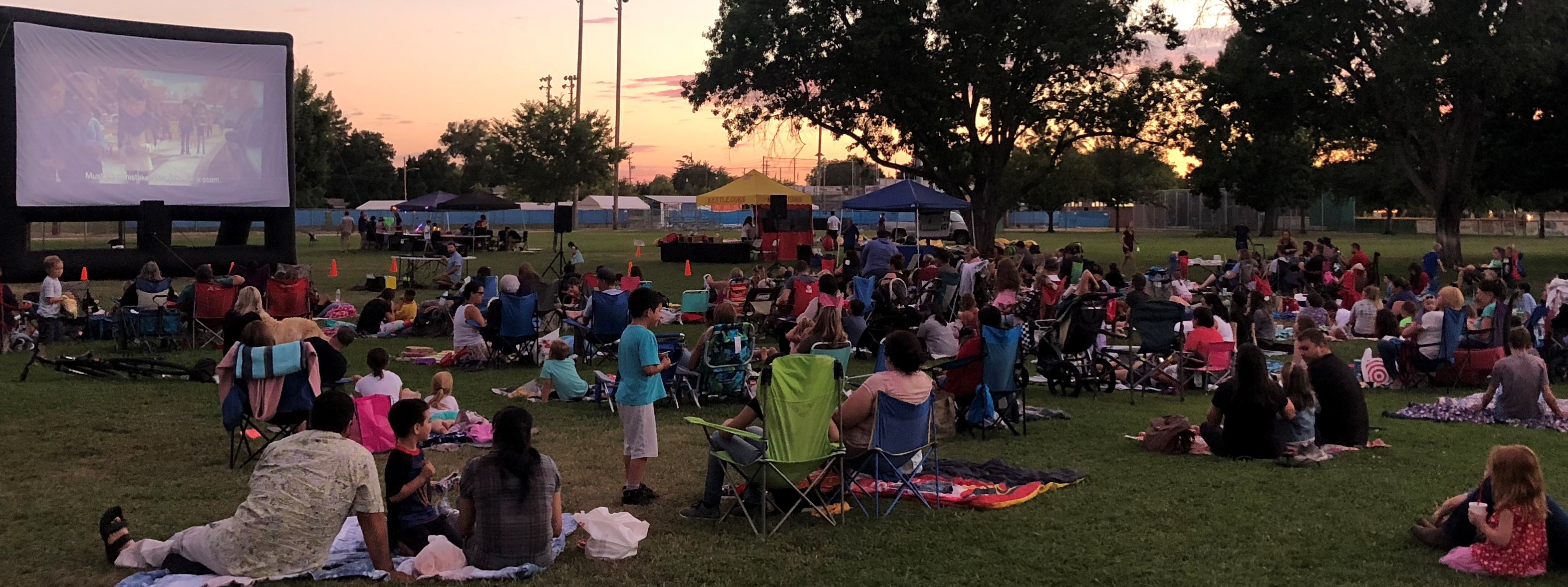 "park space with people at a movie "